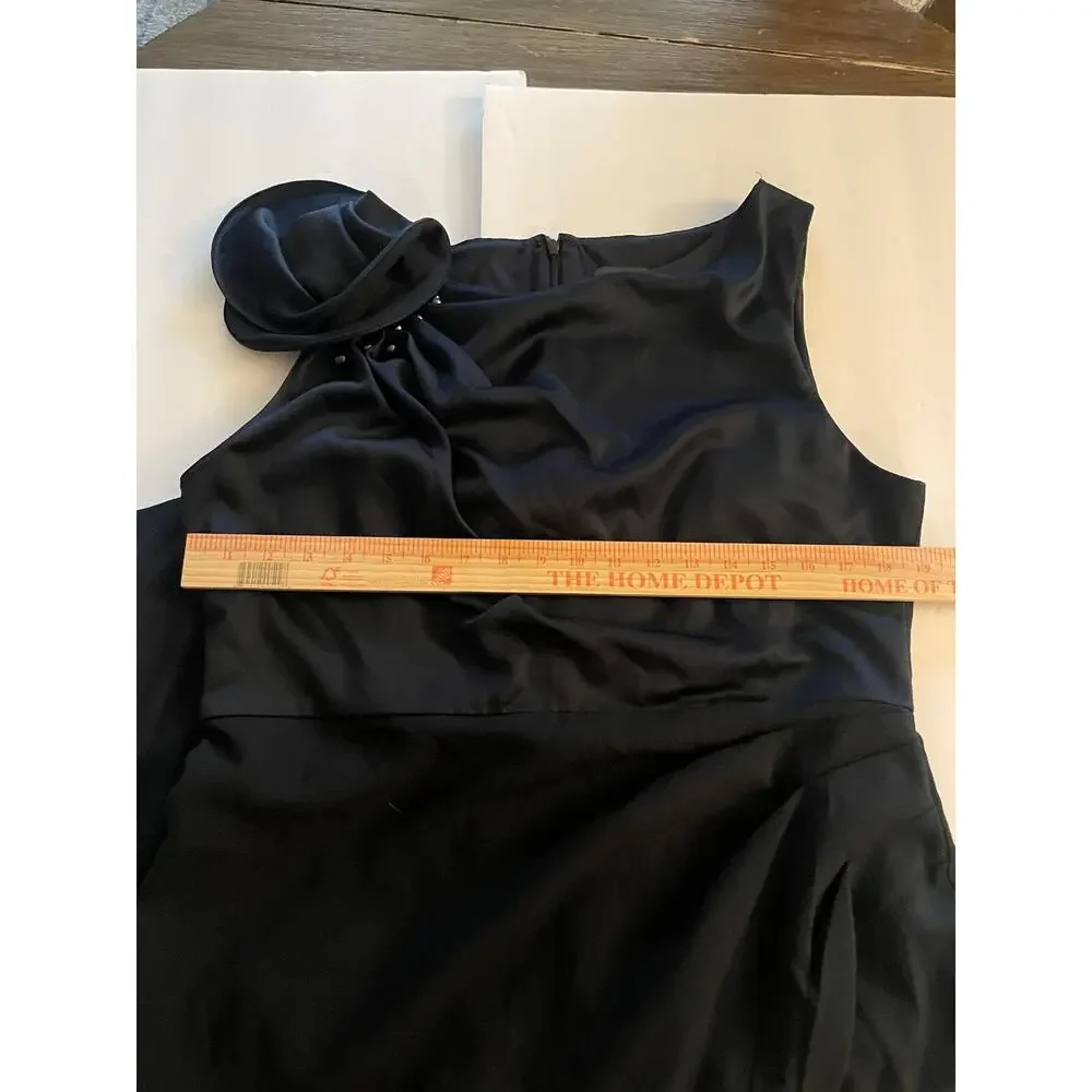 Adrianna Papell Black Shoulder Dress Structural Ruffle Beaded Bodice - Picture 6 of 8